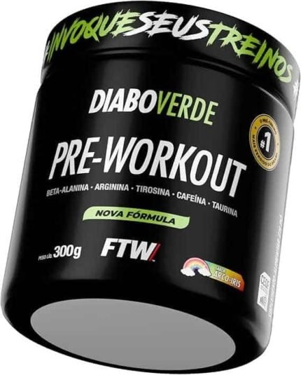 FTW Pré-Treino Diabo Verde em Pó com Cafeína, Aminoácidos Beta‑Alanina e Arginina para Treinos e Atividades Físicas - Pote 300 g (Arco-Íris)
