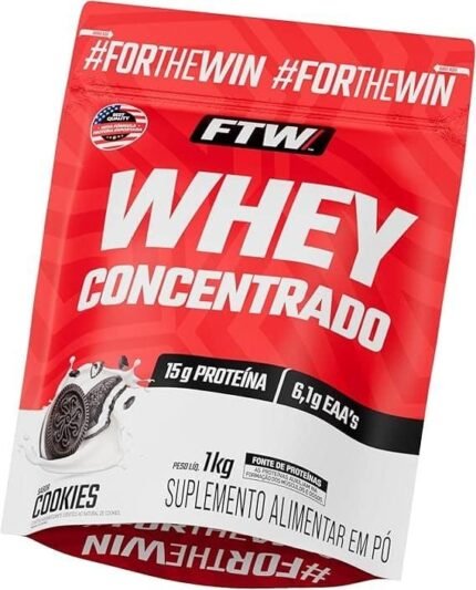 FTW Whey Concentrado com Proteína Concentrada WPC, Suplemento Alimentar em Pó com 15g de Proteína por Porção, Rico em Aminoácidos Essenciais, Sem Glúten – Refil 1KG (Cookies)