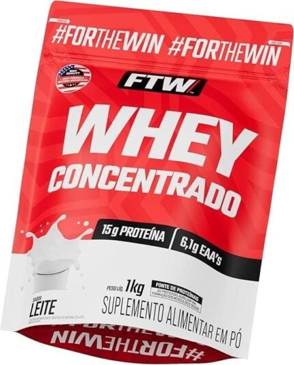 FTW Whey Concentrado com Proteína Concentrada WPC, Suplemento Alimentar em Pó com 15g de Proteína por Porção, Rico em Aminoácidos Essenciais, Sem Glúten – Refil 1KG (Leite)