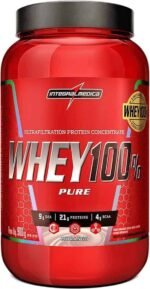 Integralmedica - Whey Protein Concentrado Morango 100% Pure - 21g de Proteína por Scoop, Suplementação Alimentar Pós-Treino, Fórmula Enriquecida com BCAAs - Pote 900g