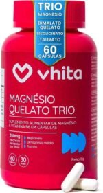 Vhita Magnesio Quelato Trio, Dimalato, Bisglicinato e Taurato, com Vitamina B6, 60 Cápsulas